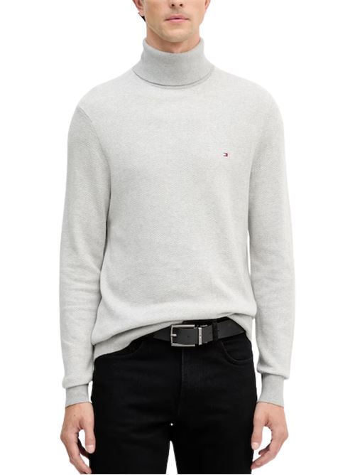 Maglia a collo alto bianca e grigia in misto cashmere Tommy Hilfiger | MW0MW404460CU